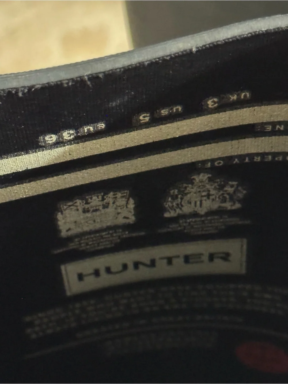 Hunter Black Logo Tall Rain Boot Interior Detail